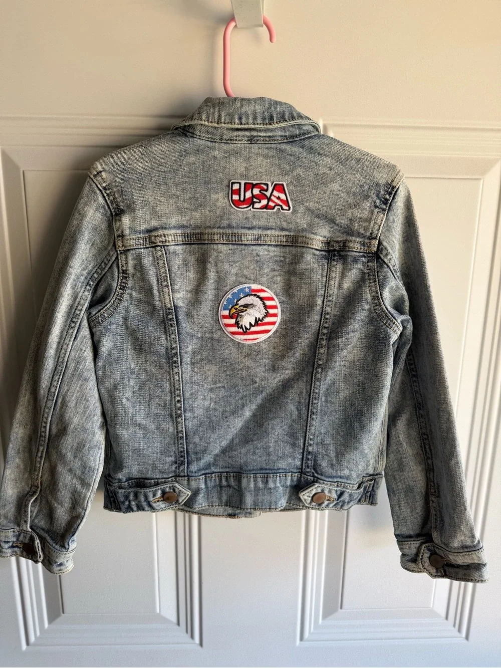 Kids Wonder Nation Light Wash Denim Jean Jacket - Blue With Patches on Back